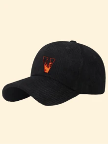 1pc Solid Color Corduroy Baseball Cap, A‑Z Letter Embroidery, Halloween Vibe, Suitable For Spring, Autumn, And Winter, For Fall Winter Outfits - Black - View 17