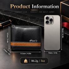 Dompet Pria Hovi's Warna Blok Motif Garis dengan Ritsleting Keliling, Dompet Lipat Retro Tahan Aus, Desain Kapasitas Besar dengan 4 Slot Kartu dan 2 Jendela ID - MultiWarna - View 8
