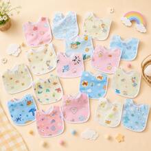7pcs Random Pattern Pink Blue Yellow Baby Bibs, Cute Drool Bibs For Newborns - Multicolor - View 2