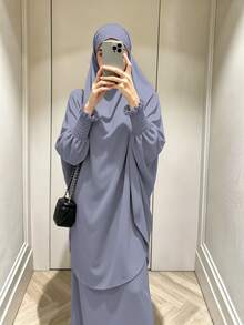 1pc Solid Color Muslim Leg-Of-Gigot Sleeve Cuff Design Hijab Series Abaya, Suitable For Daily Prayer, Simple And Lightweight - Multicolor - View 21