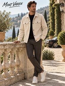 MONT VAREN Men's Apricot Knit Corduroy Jacket With Snap Front And Flap Pockets - Apricot - View 9
