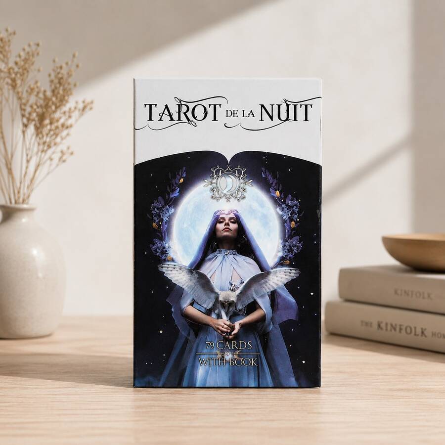 1 Juego de Cartas de Tarot Ángel de la Noche Oscura, Un Juego de Cartas de Adivinación para Mujeres, Perfecto para Halloween, Navidad, Juegos de Rol de Mesa, Adivinación y Reuniones Sociales - Negro - Ver 1