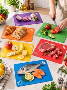 Bộ 6 tấm thớt cắt linh hoạt bằng nhựa phân màu, phù hợp cho thịt, rau củ, trái cây, cá và bánh mì, thảm chuẩn bị thực phẩm nhà bếp chống trượt, dễ vệ sinh, phụ kiện nhà bếp nhẹ - Xem 4
