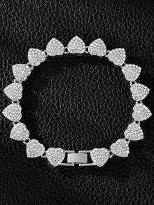 10mm Heart-Shaped Chain Necklace & Bracelet, Elegant Hip-Hop Cuban Chain Design With Crystal Heart Pendant, Suitable For Daily Wear - Full Diamond Heart Chain - View 5