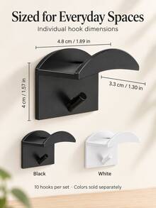 10pcs No-Drill Plastic Wall Mounted Baseball Cap Storage Hooks, Minimalist Home Style Black/White Optional Curved Wide Tray Double Layer Hanging Point Design Baseball Cap Jewelry Headphone Multi-Function Storage Rack, Suitable For Entryway Bedroom Closet All Season Storage - Set - View 8
