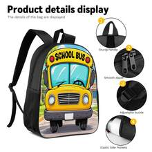 Yellow School Bus Print Large Capacity Backpack 3-Piece Set, Lightweight & Breathable, Student Commute & School Use, Multi-Function Shoulder Bag, Crossbody Bag & Pencil Case Storage Set - Printed Bag - View 4