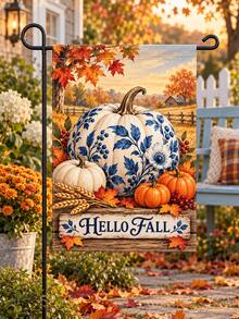 5 Designs Fall Decor Garden Flag Set, Pumpkin Harvest Maple Leaf Sunflower Lantern Welcome Pattern, Rustic Farmhouse Outdoor Yard Flag For Porch Lawn Garden Decoration, Thanksgiving Seasonal Home Decor - A - View 2