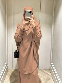 1pc Solid Color Muslim Leg-Of-Gigot Sleeve Cuff Design Hijab Series Abaya, Suitable For Daily Prayer, Simple And Lightweight - Multicolor - View 11