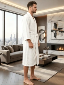 Custom Name Embroidery Waffle Kimono Unisex Robe Waffle Knit Couples Bathrobe Personalized Logo Spa & Hotel Spa Robe Self-Tie Belt Loose Fit Bathrobe - Multicolor - View 5