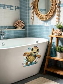 1pc Charming Turtle Toilet Seat Sticker - Waterproof Bathroom Decal, Suitable For Toilet Seat, Wall And Door, Beautiful Home Decor - Multicolor - View 7