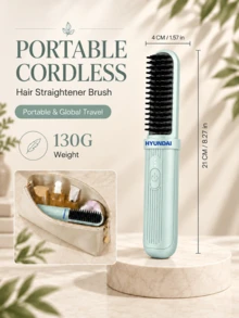 HYUNDAI Wireless Hair Straightener Brush MINI Capsule Cordless Hair Straightener With 3 Working Temperature Files Type-C Fast Charging - Blue - View 4