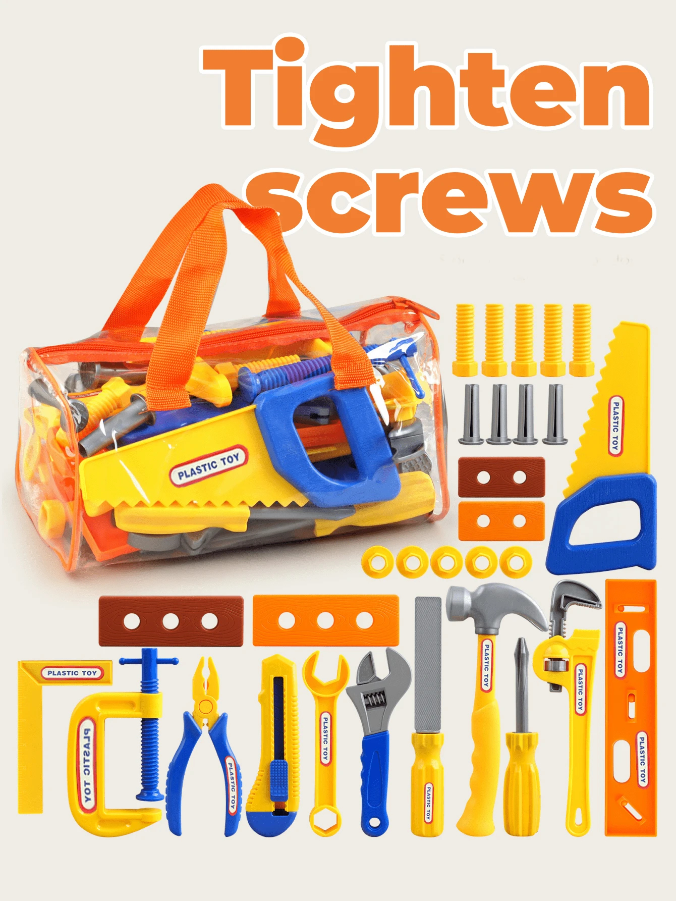 Kids Pretend Play Construction Tool Set With Storage Bag, Simulation Hammer Wrench Screwdriver Saw Repair Tool Kit, Engineer Role Play Educational Toy For Boys, Halloween Gift - Multicolor - View 1
