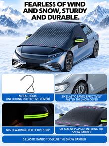 Magnetic Car Windshield Snow Cover With Mirror Pocket & Reflective Strip, Thick Anti-Ice Frost Snow Shield, 3-Side Window Coverage, All Weather Sun Shade, Universal Auto Winter Exterior Protector For Sedan SUV - A - View 7