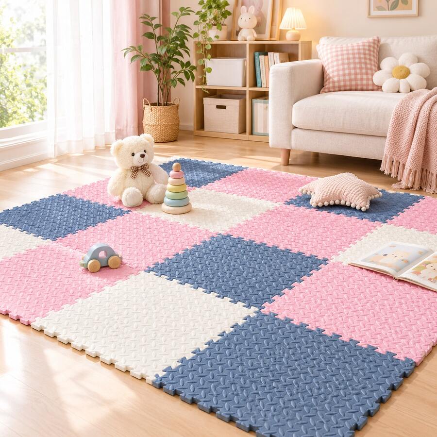 4/8/12pcs Interlocking Leaf Pattern Puzzle Crawling Mat, Shock-Absorbing Floor Mat, Thickened Bedroom Mat, Suitable For Patio, Gym, Yoga Studio, Training Room, School Protective Flooring, Multi-Color, 11.81*11.81 Inches, Better Effect After Ventilation