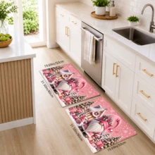 1PC Christmas Pink Gnome Faux Cashmere Kitchen Mat Floor,Soft Quick-Dry Anti-Slip Easy-Care, Christmas Decor Home, Kitchen Decor And Accessories, Christmas Decrations, Room Decor, House Decor, Entryway Rug, Christmas Gift, 2PCS Set - Multicolor - View 9