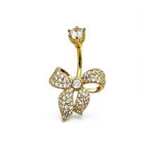 1pc Copper Inlaid Zirconia Bowknot Belly Ring, Stainless Steel Personalized Piercing Navel Stud Suitable For Daily Wear - Bow - View 10