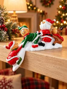 Santa Claus Elf Reindeer Christmas Shelf Decor, Cute Shelf Sitter Figurine With Hanging Edge Design For Mantel, Fireplace, Entryway, Bookshelf And Holiday Tabletop Decor - 1PC - View 3