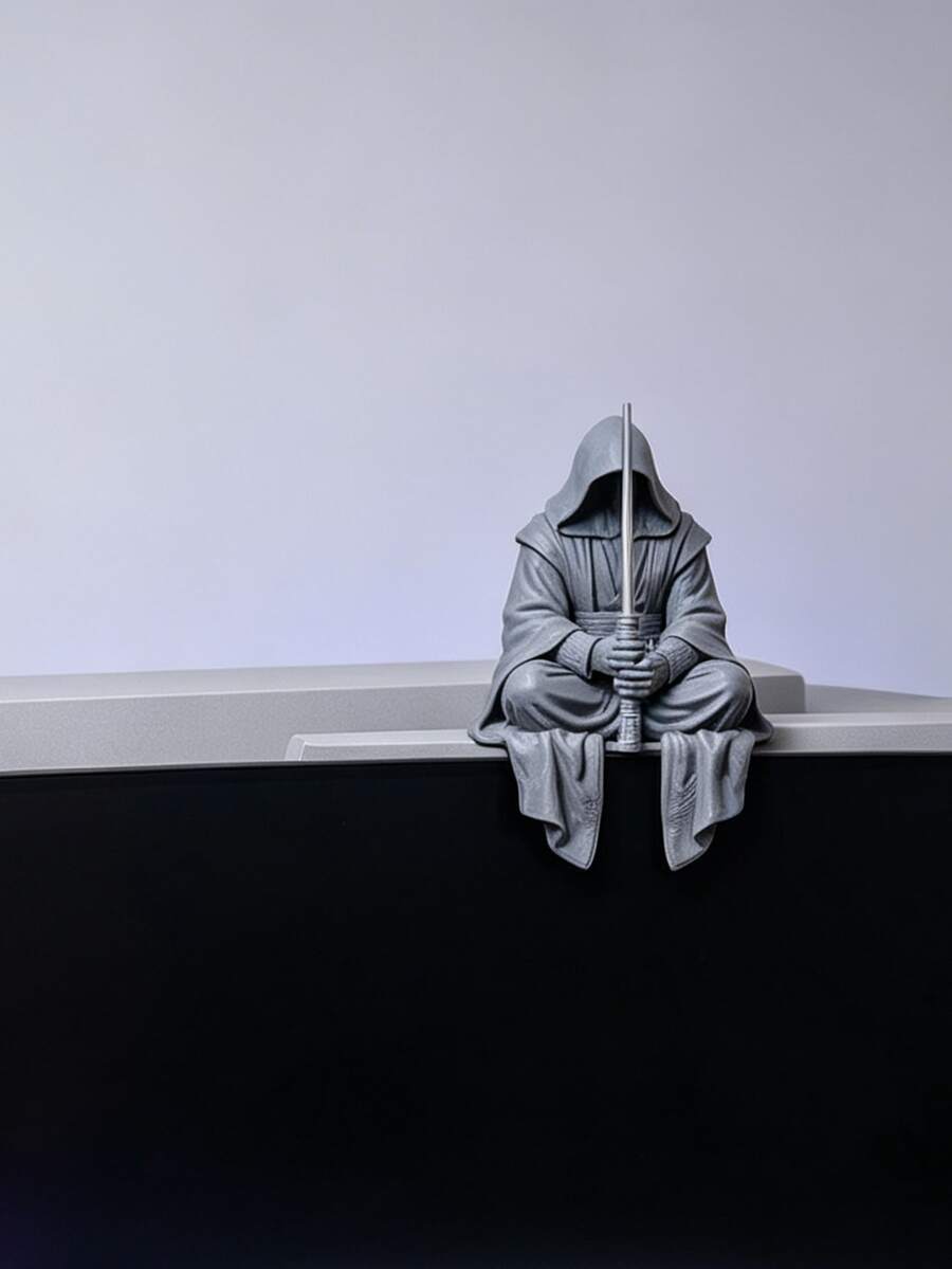 Patung Penjaga Berkerudung Tanpa Wajah Cetak 3D untuk Rak Buku/Rak Dinding/Tepi Monitor, Desain Jubah Abstrak Orisinal, Figur Tanpa Wajah dengan Kaki Terentang, Pelindung Meja Meditasi Sci-Fi, Dekorasi Minimalis untuk Kantor, Ruang Belajar, Ruang Bermain Game, Hadiah Kreatif untuk Pria - Patung Penjaga Bertudung Tanpa Wajah yang Duduk - View 1