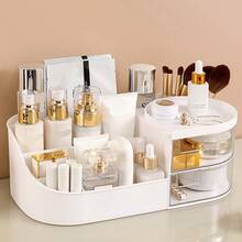 Large Capacity Countertop Makeup Organizer With Clear Sliding Drawers, Multi Compartment Skincare Cosmetic Storage Caddy, Desktop Vanity Holder For Makeup Brushes, - White - View 9