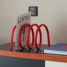 1Pc Modern Art Home Storage Rack, Dopamine Color Bookshelf, Minimalist Style Iron Spiral Spring Book Holder, Unique Creative Desktop Bookend Organizer - Multicolor - View 3