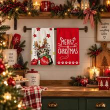 2/4/6 pcs Serbet Dapur Natal Motif Kucing, Set Handuk Dapur Natal - MultiWarna - View 2