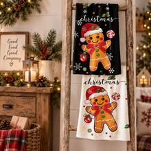 2/4/6 pcs Serbet Dapur Natal Motif Gingerbread Man, Set Handuk Dapur Natal - MultiWarna - View 4