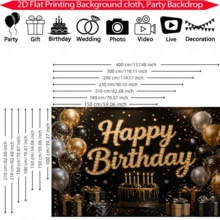 1pc Black & Gold Birthday Backdrop, Luxury Polyester Party Background With Cake, Gift Box And Star Elements, Suitable For Adult Boys & Girls Birthday, Photo Booth, Dessert Table - Multicolor - View 4