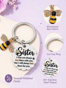 1 buah/3 buah Gantungan Kunci Sister Bee, Gantungan Tas Bergelombang dengan Pesan "Always Bee There For You", Hadiah Thanksgiving dan Natal untuk Saudari, Aksesori Tas - MultiWarna - View 4
