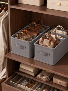 2pcs 5-Compartment Handbag Storage Organizer Boxes, Lidless Fabric Closet Storage Baskets With Side Handles, Foldable Multi-Layer Bag Divider Organizer - Multicolor - View 7