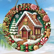 Wooden Snow House Sign 2D Embossed Effect Candy Gingerbread Man Wooden Wreath Sign, Suitable For Yard Balcony Door Outdoor Decoration, Ideal Decorative Choice. - A - View 2