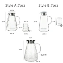 7Pcs/1pc Glass Pitcher Set, Glass Water Pitcher With 6 Cups Set,Clear Glass Water Jug & Drinking Cups, Heat Resistant Beverage Carafe For Juice, Lemonade,Kitchen Drinkware,Iced Tea Lemonade Carafe For Home Kitchen - Multicolor - View 7