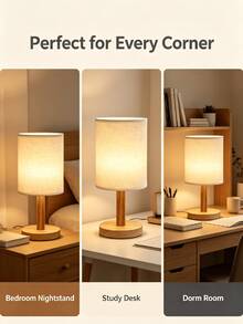 Minimalist Wooden Base Table Lamp, Fabric Cylindrical Lampshade USB Powered With Switch, Soft Warm Light Night Light, High Aesthetic Decorative Lamp, Suitable For Bedroom Bedside Table, Dormitory, Study, Indoor Home Atmosphere Lamp, Daily Home Decorative Lamp - Jute - View 7