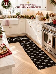 1/2pcs Christmas Floor Mat, Christmas Tree Pattern Merry Christmas Kitchen Rug, Winter Home Decor Low-Key Kitchen Carpet, Christmas Holiday Gift! - Multicolor - View 4