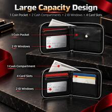 Dompet Pria Hovi's Warna Blok Motif Garis dengan Ritsleting Keliling, Dompet Lipat Retro Tahan Aus, Desain Kapasitas Besar dengan 4 Slot Kartu dan 2 Jendela ID - MultiWarna - View 3