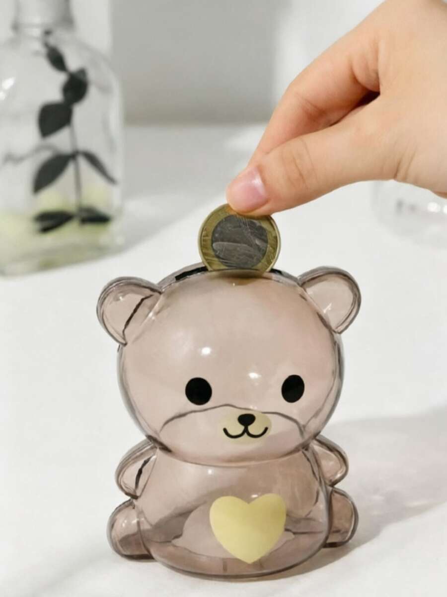 1pc Heart Pattern Bear Design Piggy Bank, Cartoon Cute Coin Box, Home Decor