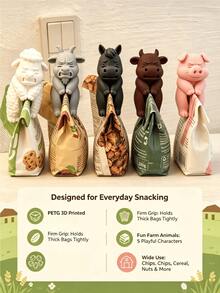Animal Shaped Food Bag Clips Squad, Heavy Duty Food Sealing Clips, 3D Printed Potato Chip Snack Clips, Suitable For Kitchen And Refrigerator - New Model - View 2