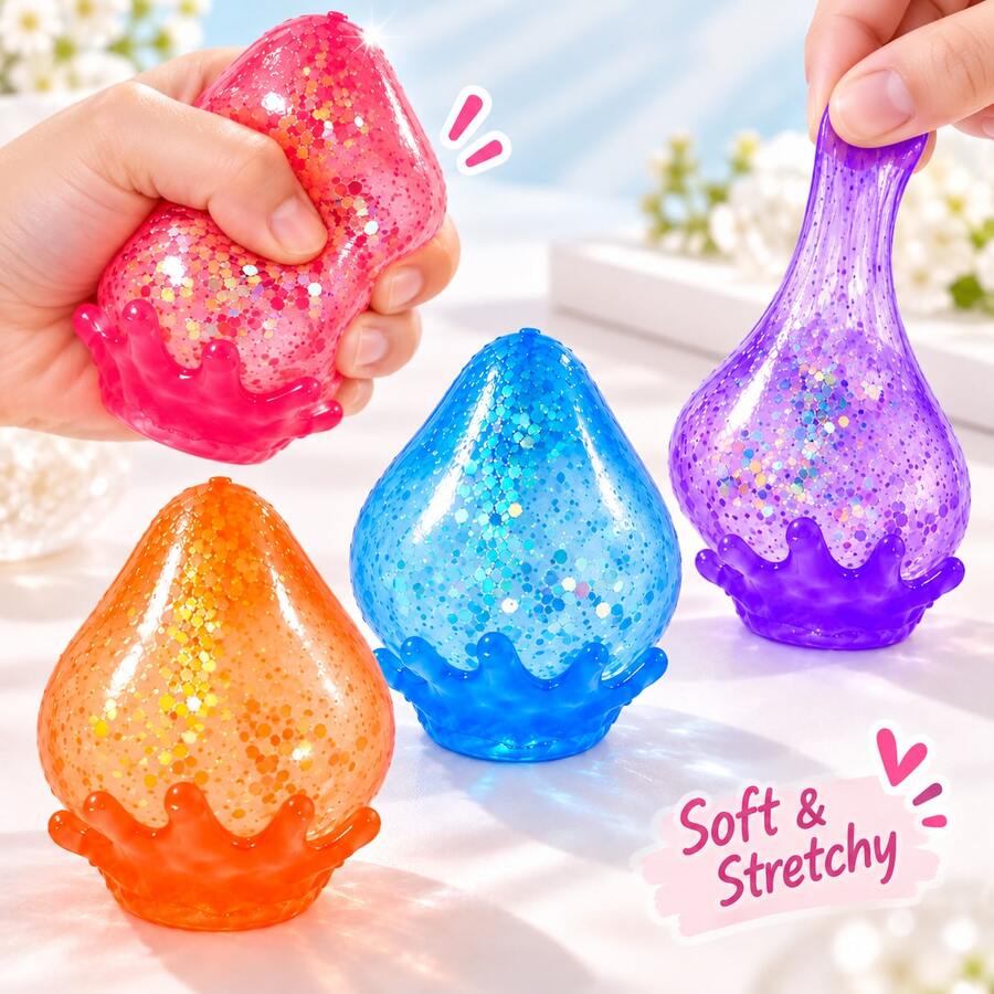 Glitter Water Drop Shaped Slow Rebound Squishy Toy, Transparent Crystal TPR Soft Squeeze Toy, Sensory Stress Relief Hand Fidget Toy, Adult Office Desk Decor, Fun Gift
