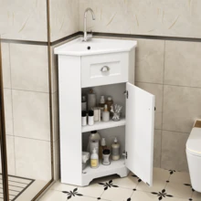 Space-Saving Vertical Design Bathroom Vanity Unit With Single Sink, Water-Resistant MDF Body, Ceramic Sink, Metal Handle, Melamine-Free Surface, Bathroom Storage Unit, White Color. - 1 - View 1