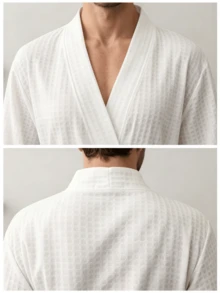Custom Name Embroidery Waffle Kimono Unisex Robe Waffle Knit Couples Bathrobe Personalized Logo Spa & Hotel Spa Robe Self-Tie Belt Loose Fit Bathrobe - Multicolor - View 6