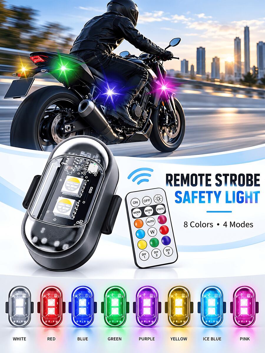 1/2/4/6pcs Motorcycle LED RGB Lights 7 Colors With Remote Control Mini Lights USB Aircraft Lights Universal For Cars And Motorcycles