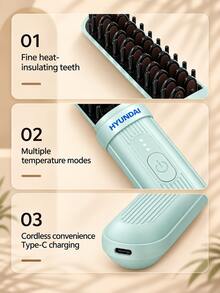 HYUNDAI Wireless Hair Straightener Brush MINI Capsule Cordless Hair Straightener With 3 Working Temperature Files Type-C Fast Charging - Blue - View 9