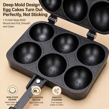 6-Cavity Smiling Face Pancake Maker, Nonstick Double-Sided Stovetop Pan With Long Handle, Fun-Shaped Breakfast Mold For Mini Pancakes, Cake Balls, Filled Pastries And Homemade Snacks - View 13