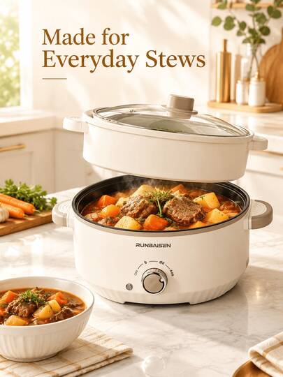 SOKANY Electric Cooker, Ramen Cooker With 360 Degree Even Heating, Double-Wall Cool Touch Handle, Non-Stick Multi Cooker For Hotpot Stir Fry Slow Stew, Compact For Dorm Room Office, Simple Dial Control