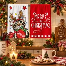 2/4/6 pcs Serbet Dapur Natal Motif Kucing, Set Handuk Dapur Natal - MultiWarna - View 1