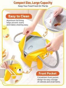1pc Baby Cartoon Animal Insulated Lunch Bag, Baby Food Storage Bag, Portable Handheld Travel Bag - Multicolor 1 - View 7