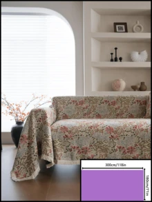 1pc Jacquard Pink Lily Pattern Tassel Sofa Cover, French Country Vintage Style Rectangular Design, No Installation Required, Dust-Proof, Anti-Slip, Anti-Scratch, Effectively Protects Sofa, Dirt-Resistant, Wear-Resistant, Sofa Dust-Proof Protector, Suitable For Multiple Sofa Models, Suitable For All Seasons - Multicolor - View 13