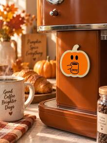 1Pc Halloween Orange Pumpkin Coffee Face Pattern, Layered Border Fridge Magnet, Fun Spooky Style, Pumpkin Silhouette Shape, Coffee Mug Graphic Detail, Decoration Decor For Coffee Machine Fridge Counter Halloween Home Decor - Multi-color G - View 6