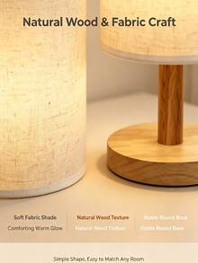 Minimalist Wooden Base Table Lamp, Fabric Cylindrical Lampshade USB Powered With Switch, Soft Warm Light Night Light, High Aesthetic Decorative Lamp, Suitable For Bedroom Bedside Table, Dormitory, Study, Indoor Home Atmosphere Lamp, Daily Home Decorative Lamp - Jute - View 5