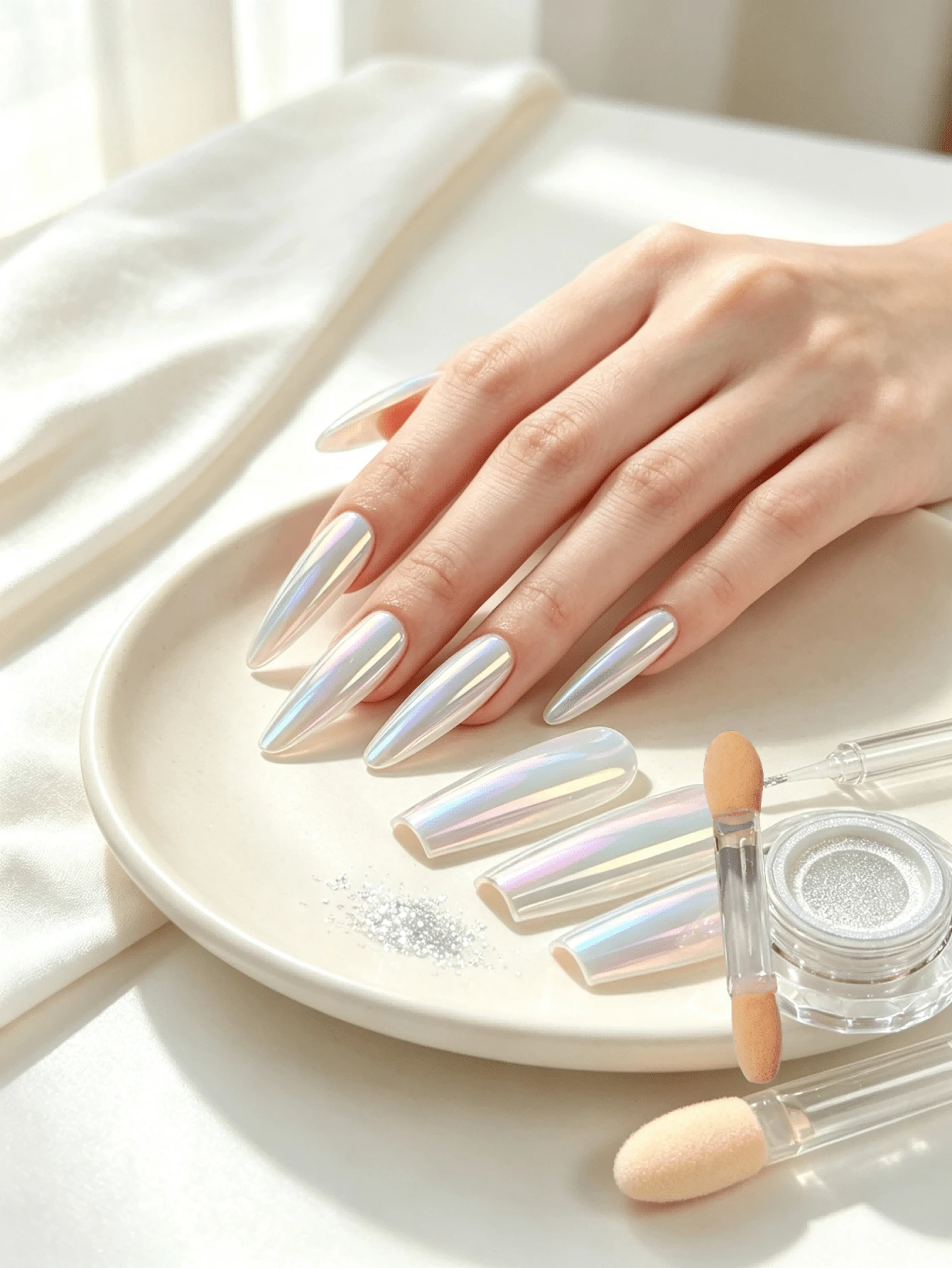 Ultra-Bright Mirror Aurora Nail Powder Glitter Decor, Suitable For Professional Beginners DIY, With Applicator - Multicolor - View 1