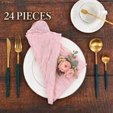 60pcs Light Pink Cheesecloth Napkins, Soft Crinkled Gauze Dinner Napkins, Bohemian Rustic Style Semi-Sheer Cheesecloth Table Napkins, Reusable And Washable Cloth Napkins, Suitable For Weddings, Receptions, Bridal Showers, Baby Showers, Birthday Parties, Holidays And Home Decor - View 10